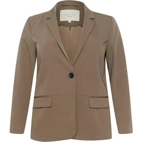 Brauner Blazer mit V-Ausschnitt und Klappentaschen , Damen, Größe: 2XL - Kaffe Curve - Modalova