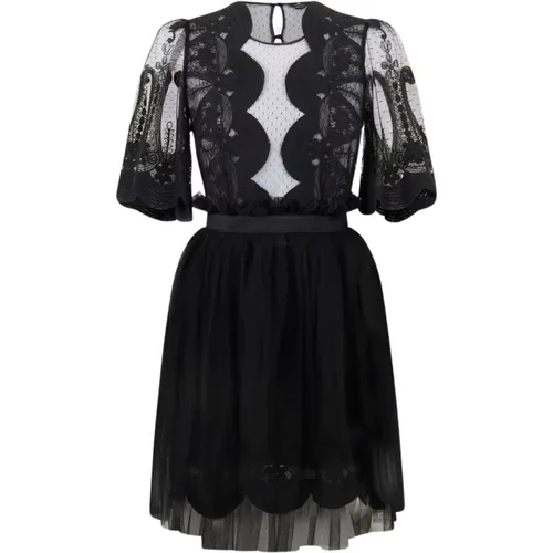 Lace Dress with Button and Zip Closure , female, Sizes: S - Elisabetta Franchi - Modalova