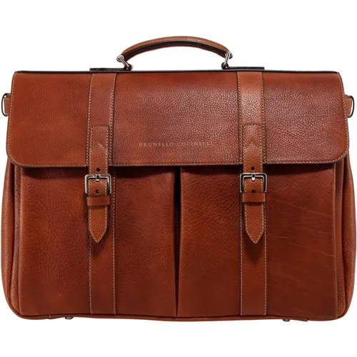Briefcase with Flap Closure , male, Sizes: ONE SIZE - BRUNELLO CUCINELLI - Modalova