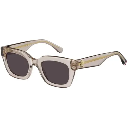 Elegante Sonnenbrille mit Nude-Rahmen und Mauve-Gläsern,Schicke Sonnenbrille mit Nude-Rahmen und Mauve-Gläsern - Tommy Hilfiger - Modalova