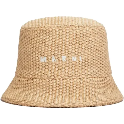 Raffia Bucket Hat with Front Logo , female, Sizes: M - Marni - Modalova