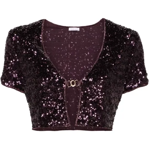 Plum Sequin Embellished Top , female, Sizes: S - Oseree - Modalova