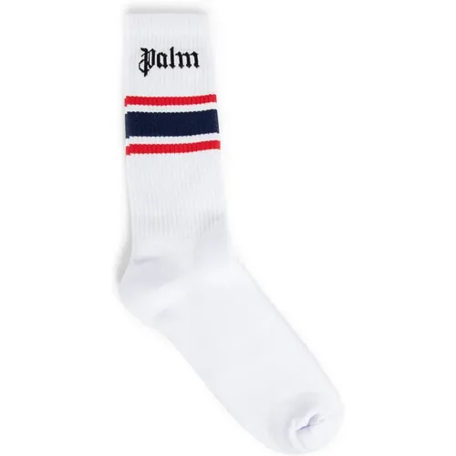 Gestreifte Logo-Socken Weiß Marineblau , Herren, Größe: S/M - Palm Angels - Modalova