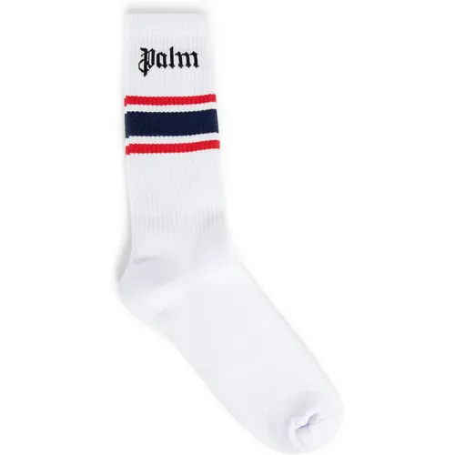 Gestreifte Logo-Socken Weiß Marineblau , Herren, Größe: L/Xl - Palm Angels - Modalova