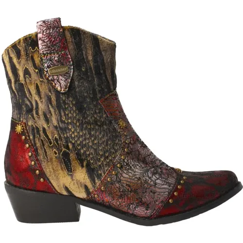 Bordeaux Blumige Cowboy Stiefeletten - laura vita - Modalova