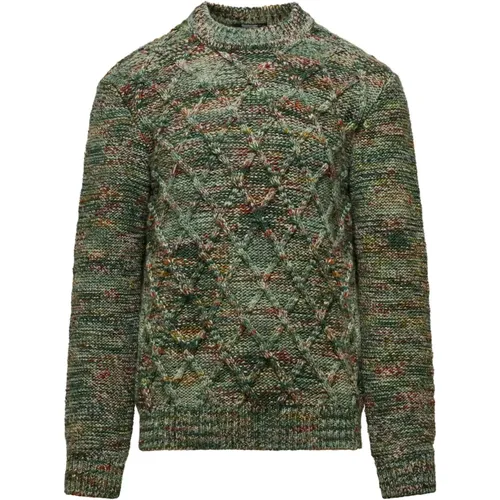 Multicoloured Crew-neck Sweater with Plait Pattern , male, Sizes: M, L, 2XL - BomBoogie - Modalova