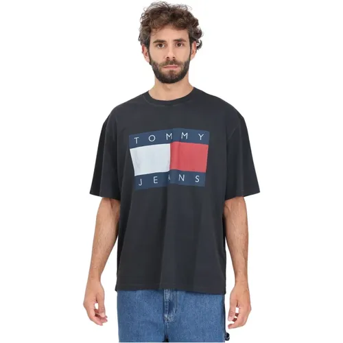 Flaggenlogo Kurzarm T-shirt , Herren, Größe: M - Tommy Jeans - Modalova