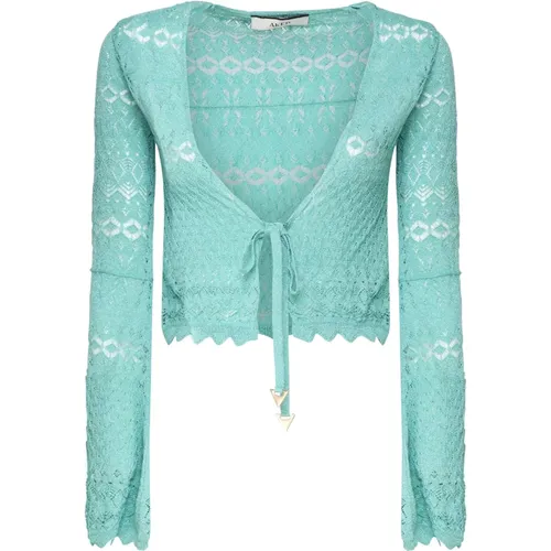 Crochet Lace V-Neck Aqua Sweater , female, Sizes: S - Akep - Modalova