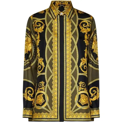 Baroque Print Black Silk Shirt , female, Sizes: S, XS, M - Versace - Modalova