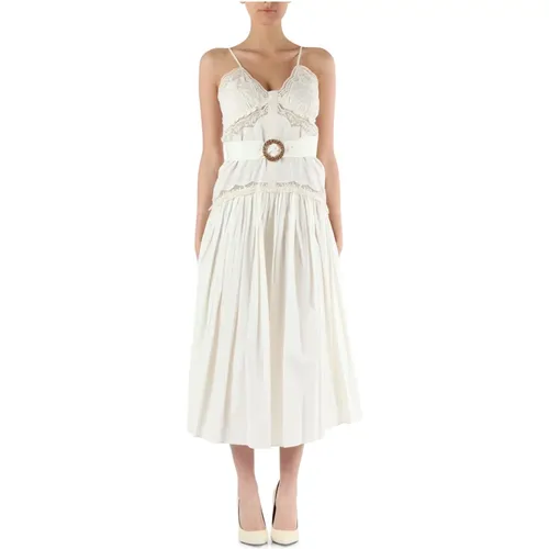 Baumwoll-Midi-Kleid mit Stickerei , Damen, Größe: L - Twinset - Modalova
