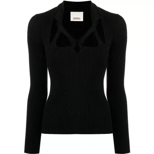 Schwarzes Rippstrick V-Ausschnitt Shirt , Damen, Größe: XS - Isabel marant - Modalova