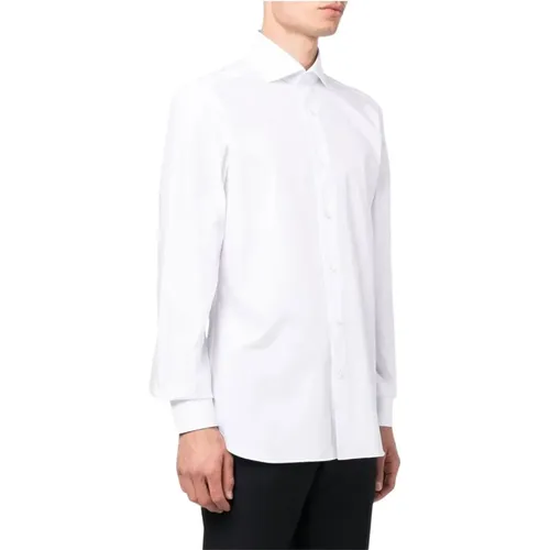 Weißes Baumwollpopeline-Hemd mit Spitzem Kragen , Herren, Größe: 2XL - Ermenegildo Zegna - Modalova