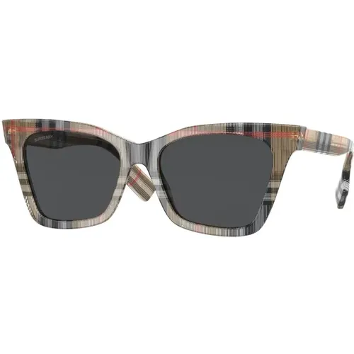 Vintage Check/Graue Sonnenbrille , Damen, Größe: 53 MM - Burberry - Modalova