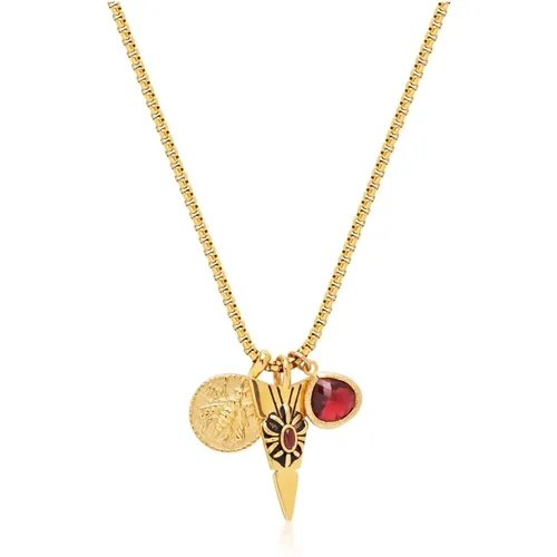 Goldener Talisman Halskette mit Pfeilspitze, Roter Rubin CZ Tropfen und Bienenanhänger - Nialaya - Modalova