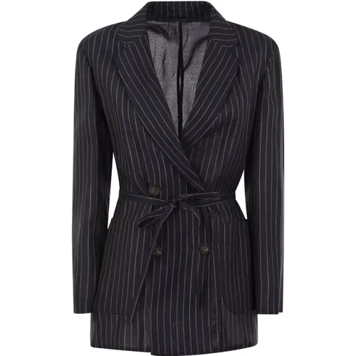 Sparkling Stripe Cotton Gauze Jacket With Belt And Necklace , female, Sizes: XS, 2XS, S - BRUNELLO CUCINELLI - Modalova