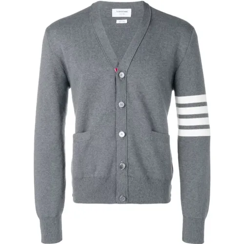 Medium Grey Cotton Cardigan with 4 Bar Stitch , male, Sizes: M - Thom Browne - Modalova