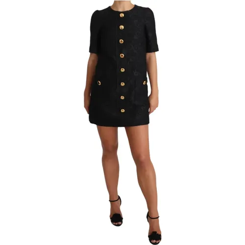 Button Embellished Jacquard Mini Dress , female, Sizes: 3XS - Dolce & Gabbana - Modalova