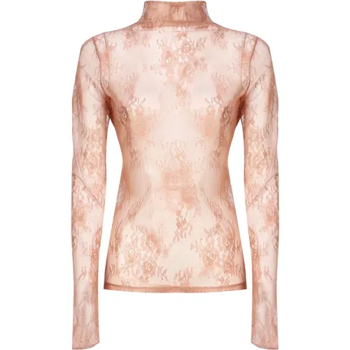 Delicate Lace High Collar Sweater , female, Sizes: XS, S - pinko - Modalova