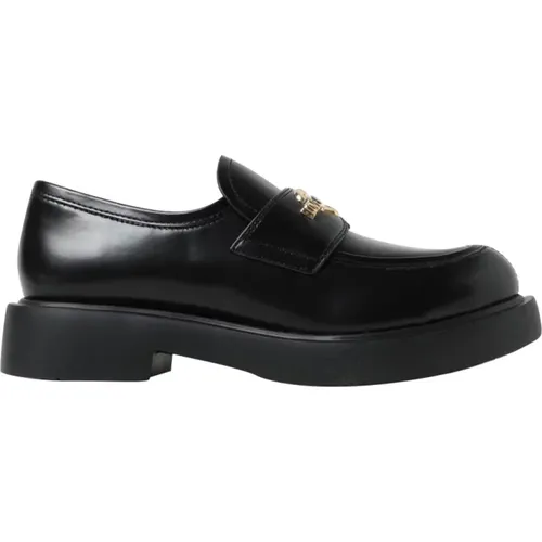 Schwarze Lederslipper mit goldenem Logo , Damen, Größe: 36 EU - Love Moschino - Modalova