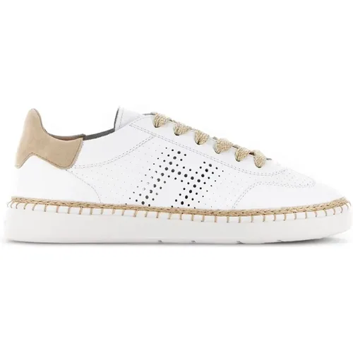 Leather Sneakers with Perforated H Detail , female, Sizes: 5 UK, 6 1/2 UK - Hogan - Modalova