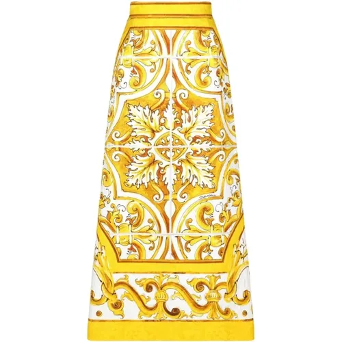 Majolica Print Silk Skirt , female, Sizes: XS, 2XS - Dolce & Gabbana - Modalova