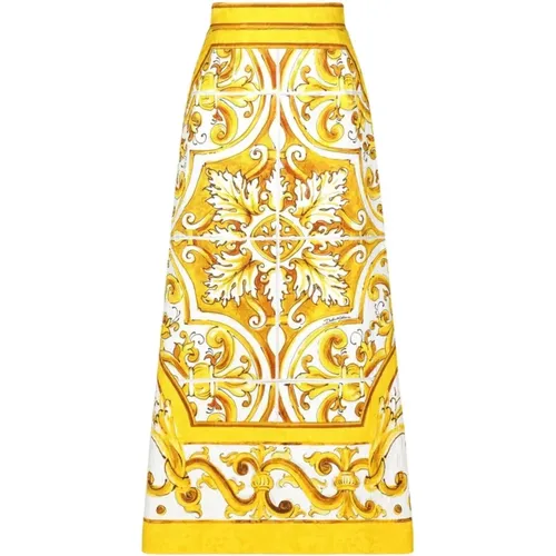 Majolica Print Silk Skirt , female, Sizes: XS, S - Dolce & Gabbana - Modalova