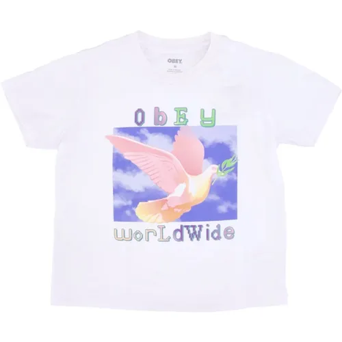 Friedenstaube Kurzarm Tee Weiß , Damen, Größe: M - Obey - Modalova