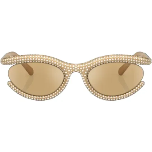 Gold Oval Sungles , female, Sizes: 54 MM - Swarovski - Modalova