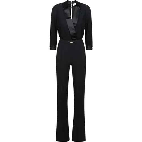 Schwarzer Gekreuzter Jumpsuit mit Gold Detail , Damen, Größe: M - Elisabetta Franchi - Modalova