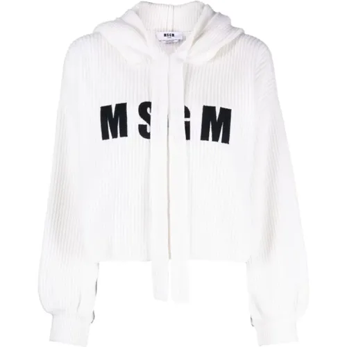 Logo-bestickter Strickhoodie , Damen, Größe: M - MSGM - Modalova