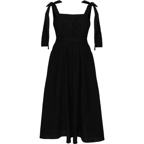 Schwarzes Seersucker Kleid mit Breiten Trägern , Damen, Größe: 2XS - Msgm - Modalova