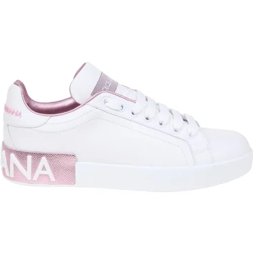 White/Pink Leather Sneakers Aw24 , female, Sizes: 5 UK, 6 1/2 UK, 4 1/2 UK, 5 1/2 UK, 4 UK, 6 UK, 3 UK, 7 UK - Dolce & Gabbana - Modalova