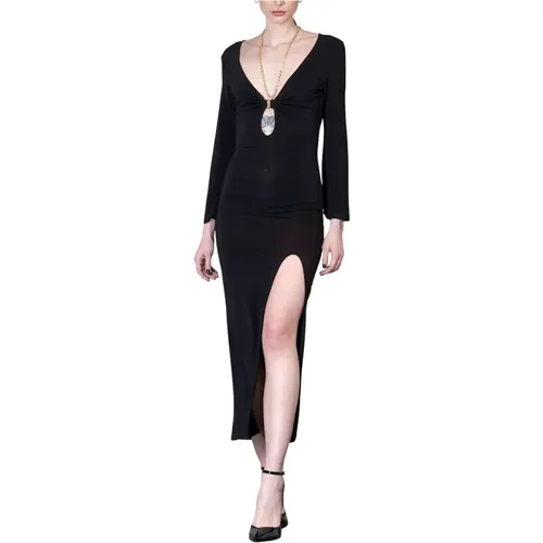 Long Dress with Slit and Chain Detail , female, Sizes: S, XS, M - Simona Corsellini - Modalova