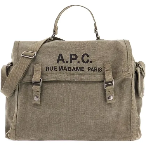 Canvas Shoulder Bag with Logo Print , male, Sizes: ONE SIZE - A.p.c. - Modalova