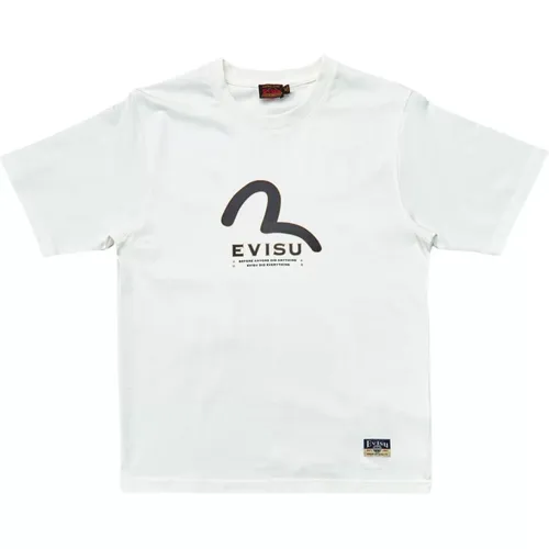 Möwen-Print Multi-Pocket T-Shirt Bianca , Herren, Größe: L - Evisu - Modalova