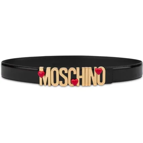 Leather Heart Charm Belt , female, Sizes: S, M, XS - Moschino - Modalova