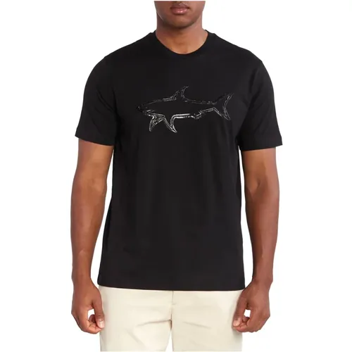 Men`s Cotton T-shirt with Printed Shark 12311633 in , male, Sizes: M - PAUL & SHARK - Modalova