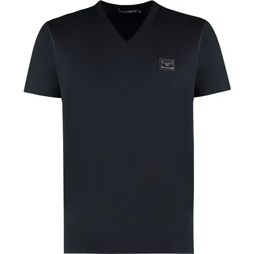 Geripptes V-Ausschnitt T-Shirt , Herren, Größe: XL - Dolce & Gabbana - Modalova