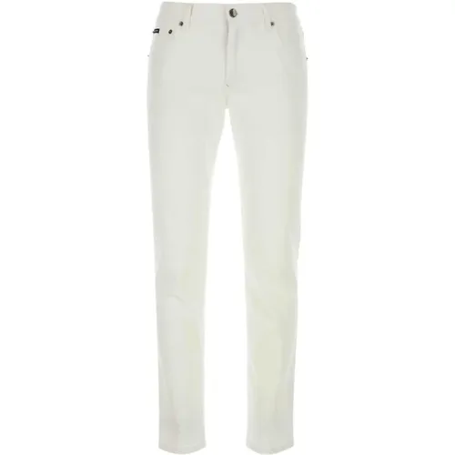 Skinny Trousers,Weiße Stretch-Denim-Jeans - Dolce & Gabbana - Modalova