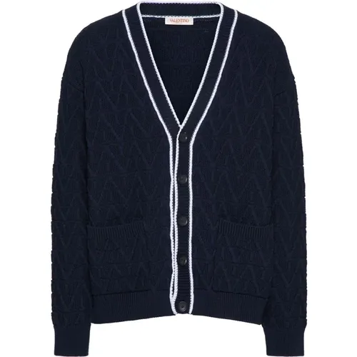 Iconographe Jacquard Cardigan Navy Avorio - Valentino Garavani - Modalova