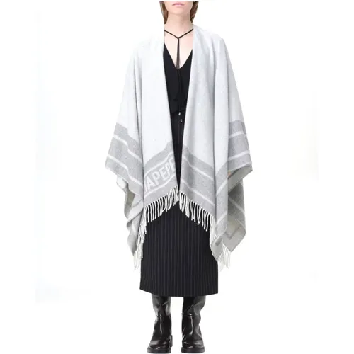 Grauer Wollmischung Jacquard Poncho - PATRIZIA PEPE - Modalova