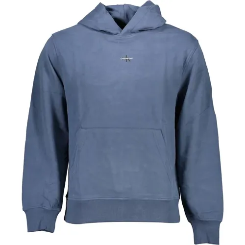 Blaue Kapuzenpullover mit Druck und Logo , Herren, Größe: L - Calvin Klein - Modalova