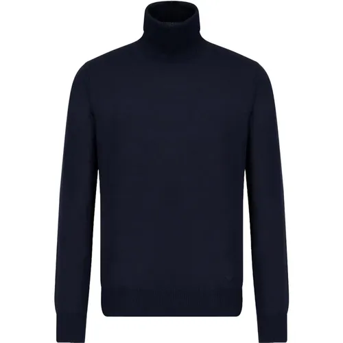 Blauer Strickpullover Logo Hoher Kragen Lange Ärmel , Herren, Größe: M - Emporio Armani - Modalova