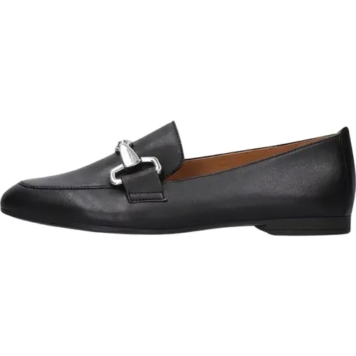 Schwarze Loafers mit Silber Horsebit Detail , Damen, Größe: 39 EU - Gabor - Modalova