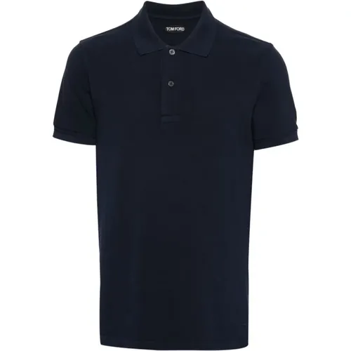 Blaues Poloshirt mit Besticktem Logo , Herren, Größe: L - Tom Ford - Modalova