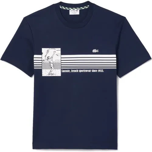 Französisches Tennis-Print Navy Shirt - Lacoste - Modalova