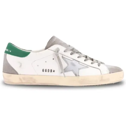 Weiße und graue Sneaker mit grüner Ferse - Golden Goose - Modalova