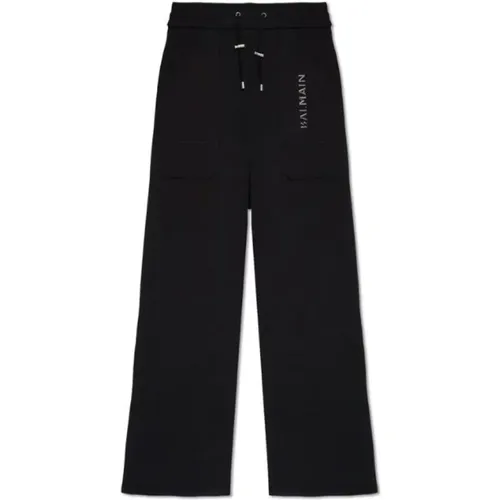 Schwarze Sportliche Hose mit Logo-Druck - Balmain - Modalova