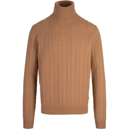 Brauner Cable Knit Rollkragenpullover , Herren, Größe: XL - Hugo Boss - Modalova