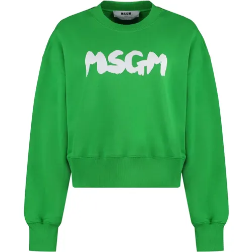 Baumwoll-Crew-Neck Sweatshirt Gerippte Abschlüsse - MSGM - Modalova